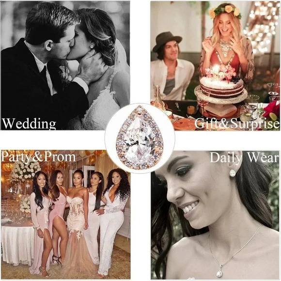 ❤️Women Gold Teardrop Bridal EarringsElegant  Cubic Stud Earrings - Picture 3 of 7